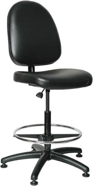 Bevco - 24 to 34" High Adjustable Height Swivel Stool - 27" Wide x 27" Deep, Vinyl Seat, Black - Strong Tooling