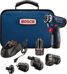 Bosch - 12 Volt 1/4" Chuck Pistol Grip Handle Cordless Drill - 0-400 & 0-1300 RPM, Reversible, 2 Lithium-Ion Batteries Included - Strong Tooling