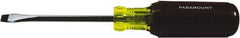 Paramount - 1/4" Blade Width, 8-1/4" OAL Standard Slotted Screwdriver - 4" Blade Length, Square Shank, Acetate with Rubber Grip Handle - Strong Tooling