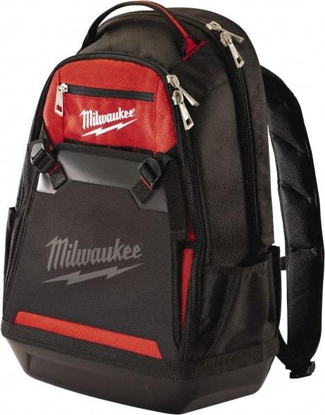 Milwaukee Tool - 35 Pocket Black & Red Ballistic Polyester Backpack Tool Bag - 9" Wide x 24" Deep x 15-13/32" High - Strong Tooling