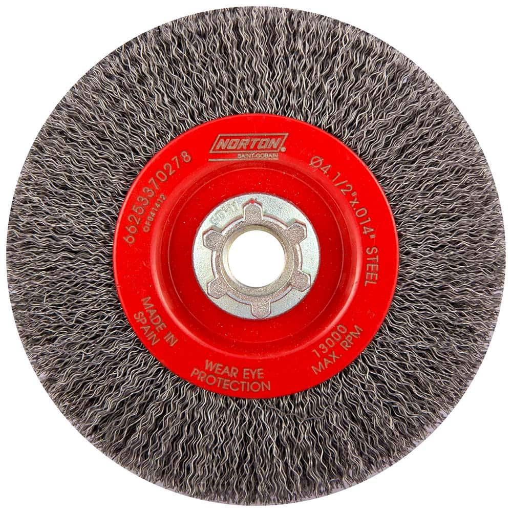 Norton - 4-1/2" OD, 5/8-11 Arbor Hole, Crimped Carbon Wheel Brush - Strong Tooling