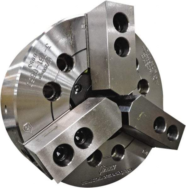 TMX - 3 Jaws, 12" Chuck Diam, Plain Back Mount, 3.5827" Through Hole, Drawtube, Hydraulic Power Lathe Chuck - 1.3386" to 11.9685" Jaw Capacity, 3,300 RPM - Strong Tooling