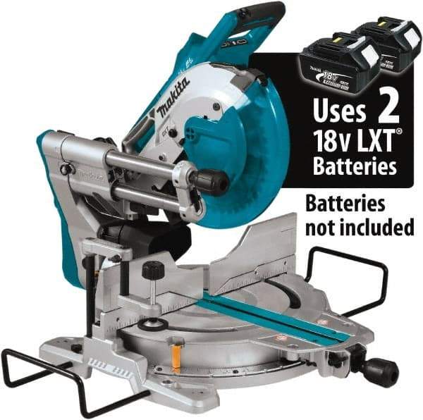 Makita - 36 Amp, 18 Volt, 4,400 RPM, 60° Double Bevel Sliding Miter Saw - 5/8" Arbor, 10" Blade Diam, Includes Vertical Vise, Dust Bag, Triangular Rule, Hex Wrench & 10" x 5/8" 40T Micro-Polished Miter Saw Blade - Strong Tooling