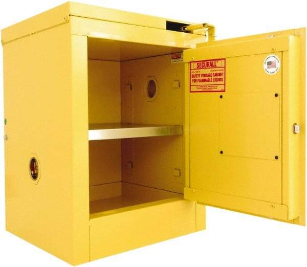 Securall Cabinets - 1 Door, 1 Shelf, Yellow Steel Standard Safety Cabinet for Flammable and Combustible Liquids - 24" High x 17" Wide x 17" Deep, Self Closing Door, 3 Point Key Lock, 4 Gal Capacity - Strong Tooling