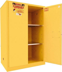 Securall Cabinets - 2 Door, 2 Shelf, Yellow Steel Standard Safety Cabinet for Flammable and Combustible Liquids - 65" High x 43" Wide x 31" Deep, Manual Closing Door, 3 Point Key Lock, 90 Gal Capacity - Strong Tooling