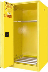 Securall Cabinets - 34" Wide x 34" Deep x 65" High, 18 Gauge Steel Vertical Drum Cabinet with 3 Point Key Lock - Yellow, Self-Closing Door, 1 Shelf, 1 Drum, Drum Rollers Included - Strong Tooling