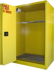 Securall Cabinets - 43" Wide x 31" Deep x 65" High, 18 Gauge Steel Vertical Drum Cabinet with 3 Point Key Lock - Yellow, Self-Closing Door, 1 Shelf, 2 Drums, Drum Rollers Included - Strong Tooling