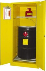 Securall Cabinets - 31" Wide x 31" Deep x 65" High, 18 Gauge Steel Vertical Drum Cabinet with 3 Point Key Lock - Yellow, Manual Closing Door, 1 Shelf, 1 Drum, Drum Rollers Included - Strong Tooling