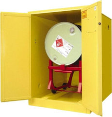 Securall Cabinets - 34" Wide x 50" Deep x 50" High, 18 Gauge Steel Horizontal Drum Cabinet with 3 Point Key Lock - Yellow, Manual Closing Door, 1 Drum - Strong Tooling