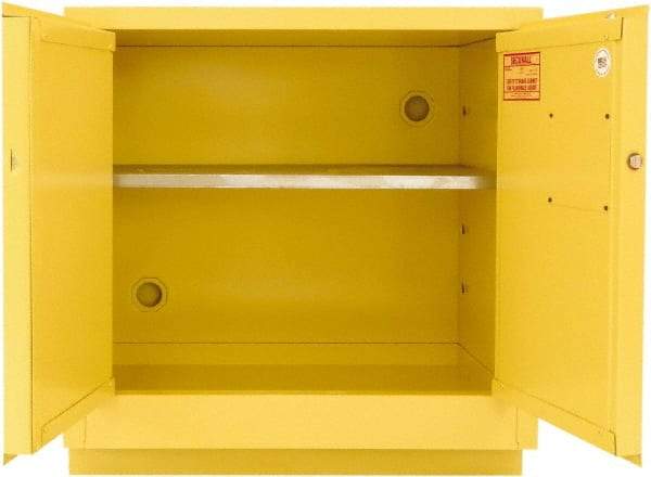 Securall Cabinets - 2 Door, 1 Shelf, Yellow Steel Under the Counter Safety Cabinet for Flammable and Combustible Liquids - 35-9/16" High x 35" Wide x 22" Deep, Manual Closing Door, 3 Point Key Lock, 24 Gal Capacity - Strong Tooling