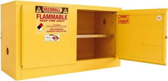 Securall Cabinets - 2 Door, 1 Shelf, Yellow Steel Stackable Safety Cabinet for Flammable and Combustible Liquids - 24" High x 43" Wide x 18" Deep, Manual Closing Door, 3 Point Key Lock, 18 Gal Capacity - Strong Tooling