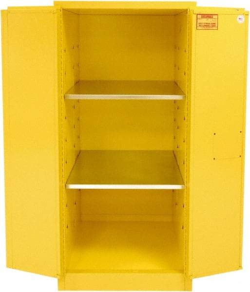 Securall Cabinets - 2 Door, 2 Shelf, Yellow Steel Standard Safety Cabinet for Flammable and Combustible Liquids - 65" High x 31" Wide x 31" Deep, Manual Closing Door, 3 Point Key Lock, 60 Gal Capacity - Strong Tooling