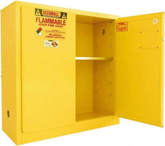 Securall Cabinets - 2 Door, 1 Shelf, Yellow Steel Standard Safety Cabinet for Flammable and Combustible Liquids - 44" High x 43" Wide x 18" Deep, Manual Closing Door, 3 Point Key Lock, 30 Gal Capacity - Strong Tooling