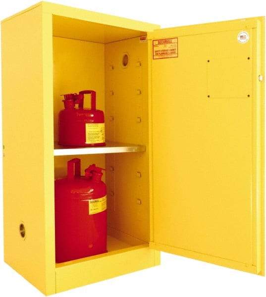 Securall Cabinets - 1 Door, 1 Shelf, Yellow Steel Standard Safety Cabinet for Flammable and Combustible Liquids - 44" High x 23-3/16" Wide x 18" Deep, Manual Closing Door, 3 Point Key Lock, 16 Gal Capacity - Strong Tooling