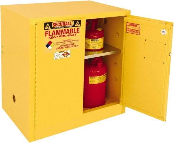 Securall Cabinets - 2 Door, 1 Shelf, Yellow Steel Standard Safety Cabinet for Flammable and Combustible Liquids - 35" High x 36" Wide x 24" Deep, Manual Closing Door, 3 Point Key Lock, 20 Gal Capacity - Strong Tooling