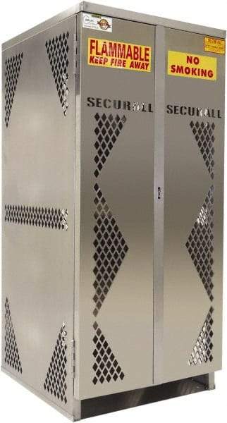 Securall Cabinets - 2 Door, Silver Aluminum Standard Safety Cabinet for Flammable and Combustible Liquids - 65" High x 60" Wide x 32" Deep, Manual Closing Door, Padlockable Hasp, Vertical Cylinder Capacity - Strong Tooling