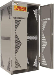 Securall Cabinets - 2 Door, Silver Aluminum Standard Safety Cabinet for Flammable and Combustible Liquids - 65" High x 30" Wide x 32" Deep, Manual Closing Door, Padlockable Hasp, Vertical Cylinder Capacity - Strong Tooling