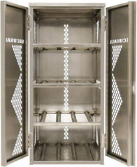 Securall Cabinets - 2 Door, 2 Shelf, Silver Aluminum Standard Safety Cabinet for Flammable and Combustible Liquids - 33" High x 43" Wide x 32" Deep, Manual Closing Door, Padlockable Hasp, 20 or 33 Lb Cylinder Capacity - Strong Tooling