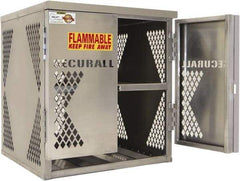 Securall Cabinets - 2 Door, 2 Shelf, Silver Aluminum Standard Safety Cabinet for Flammable and Combustible Liquids - 33" High x 30" Wide x 32" Deep, Manual Closing Door, Padlockable Hasp, 20 or 33 Lb Cylinder Capacity - Strong Tooling