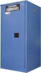 Securall Cabinets - 2 Door, 2 Shelf, Blue Steel Standard Safety Cabinet for Corrosive Chemicals - 65" High x 34" Wide x 34" Deep, Sliding Door, 3 Point Key Lock, 60 Gal Capacity - Strong Tooling