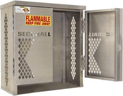 Securall Cabinets - 1 Door, 1 Shelf, Silver Aluminum Standard Safety Cabinet for Flammable and Combustible Liquids - 33" High x 31" Wide x 16" Deep, Manual Closing Door, Padlockable Hasp, 20 or 33 Lb Cylinder Capacity - Strong Tooling