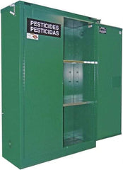 Securall Cabinets - 2 Door, 1 Shelf, Green Steel Standard Safety Cabinet for Flammable and Combustible Liquids - 67" High x 31" Wide x 31" Deep, Self Closing Door, 3 Point Key Lock, 60 Gal Capacity - Strong Tooling