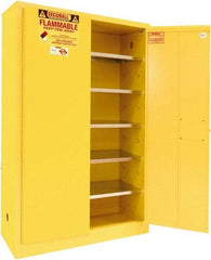 Securall Cabinets - 2 Door, 5 Shelf, Yellow Steel Standard Safety Cabinet for Flammable and Combustible Liquids - 65" High x 43" Wide x 18" Deep, Manual Closing Door, 3 Point Key Lock, 60 Gal Capacity - Strong Tooling