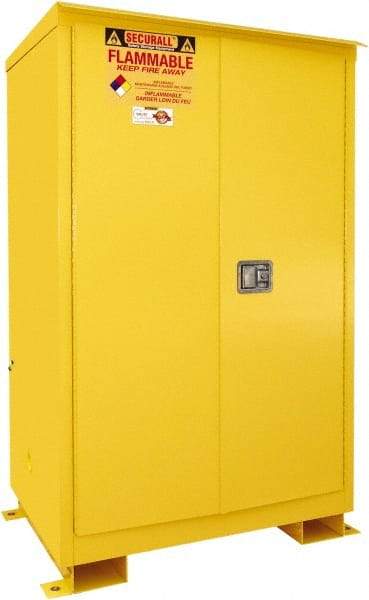 Securall Cabinets - 2 Door, 2 Shelf, Yellow Steel Standard Safety Cabinet for Flammable and Combustible Liquids - 69" High x 43" Wide x 31" Deep, Manual Closing Door, 3 Point Key Lock, 90 Gal Capacity - Strong Tooling