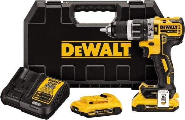 DeWALT - 20 Volt 1/2" Metal Single Sleeve w Carbide Jaws Ratcheting Chuck Chuck Cordless Hammer Drill - 0 to 34,000 BPM, 0 to 500 & 0 to 2,000 RPM, Reversible, Mid-Handle - Strong Tooling