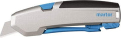 Martor USA - Springback Retractable Utility Knife - 1" Carbon Steel Blade, Silver & Blue Aluminum Handle, 1 Blade Included - Strong Tooling