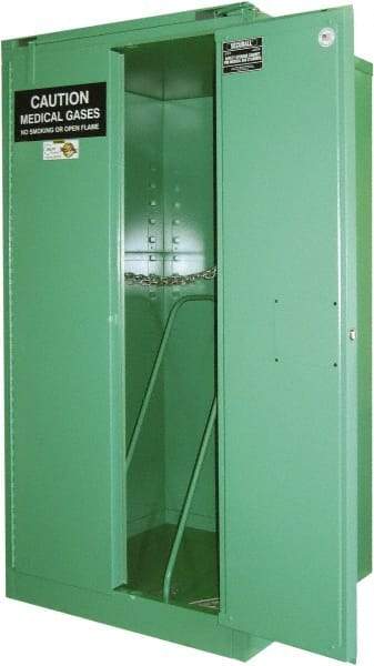 Securall Cabinets - 1 Door, Green Steel Standard Safety Cabinet for Flammable and Combustible Liquids - 46" High x 43" Wide x 18" Deep, Self Closing Door, 3 Point Key Lock, H Cylinder Capacity - Strong Tooling