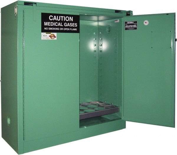 Securall Cabinets - 2 Door, Green Steel Standard Safety Cabinet for Flammable and Combustible Liquids - 46" High x 43" Wide x 18" Deep, Self Closing Door, 3 Point Key Lock, D, E Cylinder Capacity - Strong Tooling