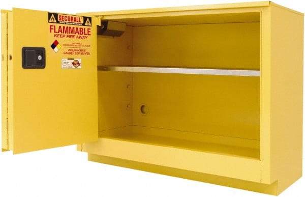 Securall Cabinets - 2 Door, 1 Shelf, Yellow Steel Under the Counter Safety Cabinet for Flammable and Combustible Liquids - 35-5/8" High x 59" Wide x 22" Deep, Sliding Door, 3 Point Key Lock, 44 Gal Capacity - Strong Tooling