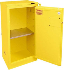 Securall Cabinets - 1 Door, 1 Shelf, Yellow Steel Standard Safety Cabinet for Flammable and Combustible Liquids - 46" High x 23-3/16" Wide x 18" Deep, Self Closing Door, 3 Point Key Lock, 16 Gal Capacity - Strong Tooling