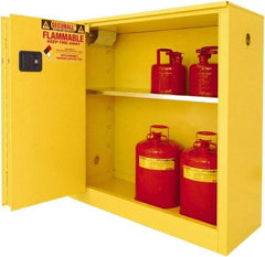 Securall Cabinets - 2 Door, 1 Shelf, Yellow Steel Standard Safety Cabinet for Flammable and Combustible Liquids - 44" High x 43" Wide x 18" Deep, Sliding Door, 3 Point Key Lock, 30 Gal Capacity - Strong Tooling