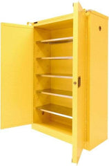 Securall Cabinets - 2 Door, 5 Shelf, Yellow Steel Standard Safety Cabinet for Flammable and Combustible Liquids - 67" High x 43" Wide x 18" Deep, Sliding Door, 3 Point Key Lock, 60 Gal Capacity - Strong Tooling