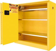 Securall Cabinets - 2 Door, 3 Shelf, Yellow Steel Standard Safety Cabinet for Flammable and Combustible Liquids - 44" High x 43" Wide x 18" Deep, Sliding Door, 3 Point Key Lock, 40 Gal Capacity - Strong Tooling