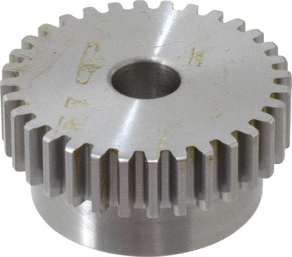 Boston Gear - 16 Pitch, 2" Pitch Diam, 32 Tooth Spur Gear - 0.313" Face Width, 1/2" Bore Diam, 1.7" Hub Diam, 14.5° Pressure Angle, Steel - Strong Tooling