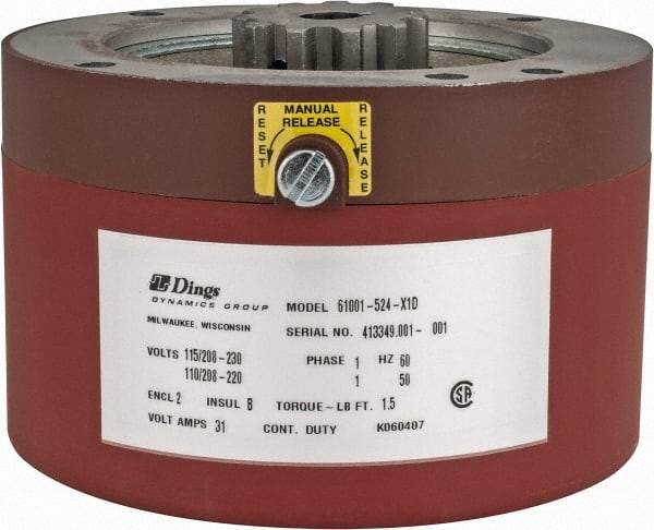 Dings Dynamics Group - 115/230 Volts at 60 Hertz, 1-1/2 Ft./Lb. Torque Disc Brake - 56C Frame, 5/8" Hub Bore, NEMA 2 Enclosure - Strong Tooling