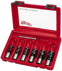 Milwaukee Tool - 6 Piece, 9/16 to 1-1/16" Cutter Diam, 1" Cutting Depth, Steel Annular Cutter Set - Bright Finish, 3/4" Shank Diam, 9/16, 5/8, 11/16, 13/16, 15/16, 1-1/16" Cutter Diams, 2 Flats on Shank - Strong Tooling