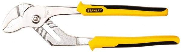 Stanley - 10-1/2" OAL, 1-1/4" Jaw Length, 7 Position Groove Joint Tongue & Groove Pliers - Serrated Curved Jaws, Curved Head, Dual Dipped Handles - Strong Tooling