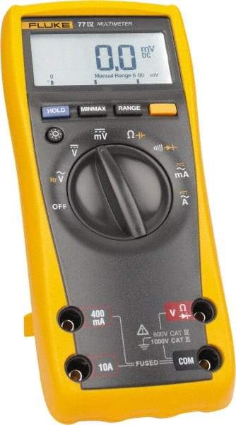 Fluke - 77-4, CAT IV, CAT III, 1,000 VAC/VDC, Digital Auto Ranging Average Responding Manual Ranging Multimeter - 50 mOhm, Measures Voltage, Capacitance, Current, Frequency, Resistance - Strong Tooling