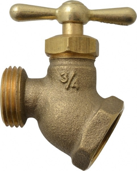 3/4″ Pipe, 125 psi WOG Rating, Brass Hose Bibb, Stop Valve Tee Handle, FNPT x GHT End Connections