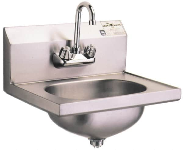 Eagle MHC - 13-1/2" Long x 9-3/4" Wide Inside, 1 Compartment, Grade 304 Stainless Steel Stainless Steel Hand Sink-Wall Mount - 20 Gauge, 18-7/8" Long x 14-3/4" Wide Outside, 6-3/4" Deep - Strong Tooling