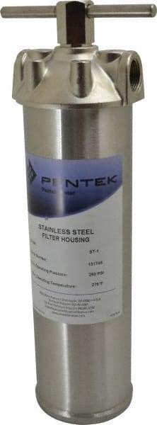 Pentair - 3/4 Inch Pipe, FNPT End Connections, 9-1/4 Inch Long Cartridge, 12-7/8 Inch Long, Cartridge Filter Housing - 1 Cartridge, 10 Max GPM Flow Rate, 250 psi Max Working Pressure, 304 Grade - Strong Tooling