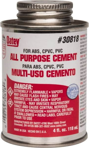 Oatey - 4 oz All-Purpose Medium Bodied Cement - Clear, Use with ABS, PVC & CPVC up to 6" Diam - Strong Tooling