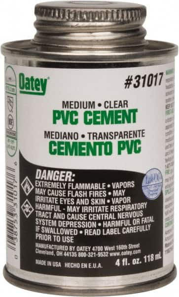 Oatey - 4 oz Medium Bodied Cement - Clear, Use with PVC up to 6" Diam - Strong Tooling