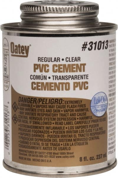 Oatey - 8 oz Regular Bodied Cement - Clear, Use with Schedule 40 PVC up to 4" Diam & Schedule 80 PVC up to 2" Diam - Strong Tooling