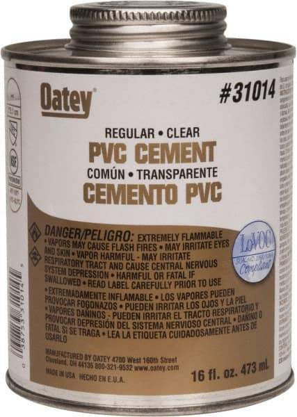 Oatey - 16 oz Regular Bodied Cement - Clear, Use with Schedule 40 PVC up to 4" Diam & Schedule 80 PVC up to 2" Diam - Strong Tooling