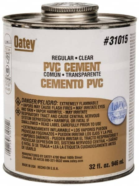 Oatey - 32 oz Regular Bodied Cement - Clear, Use with Schedule 40 PVC up to 4" Diam & Schedule 80 PVC up to 2" Diam - Strong Tooling